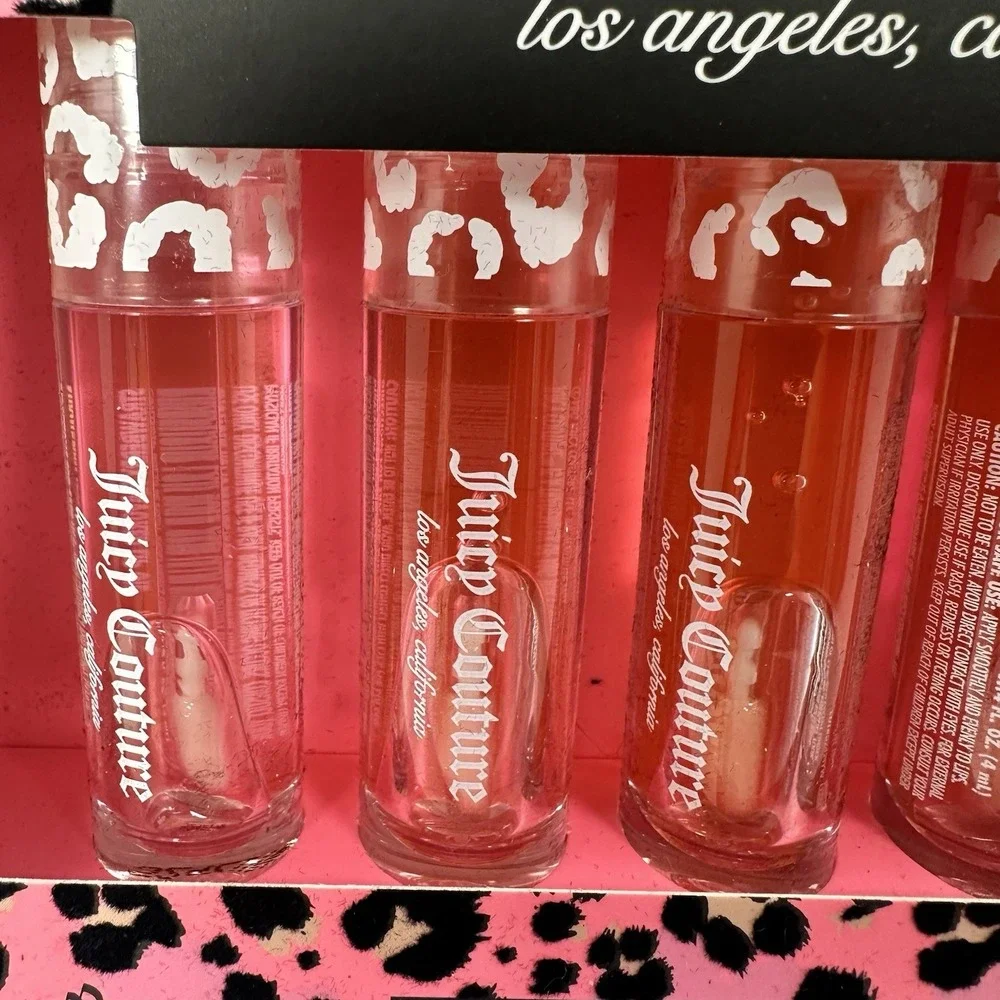 Juicy Couture Lip Oil Set 5 Piece Pink Leopard Hyaluronic Acid New‎